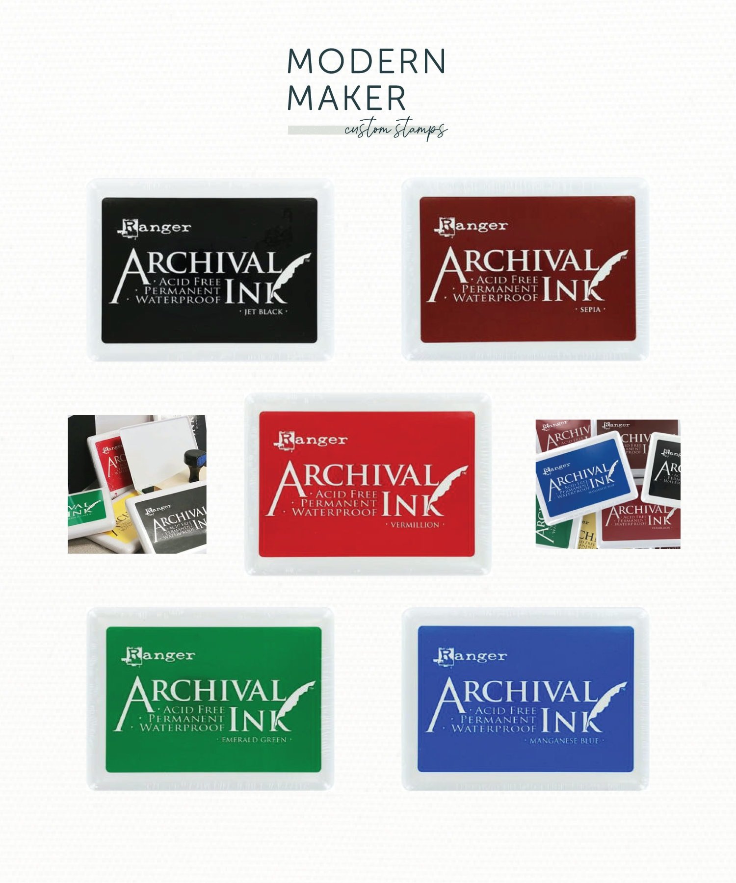 LARGE Ink Pad, Black Ink Pad, Brown, Green, Blue + Red